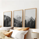 Black White Forest Triptych. Misty Mountains Nature Posters by Wall Art Set