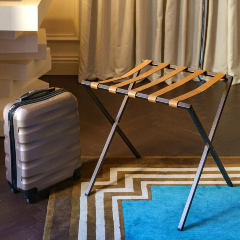 Carson-Foldable Metal Luggage Rack with Genuie Leather
