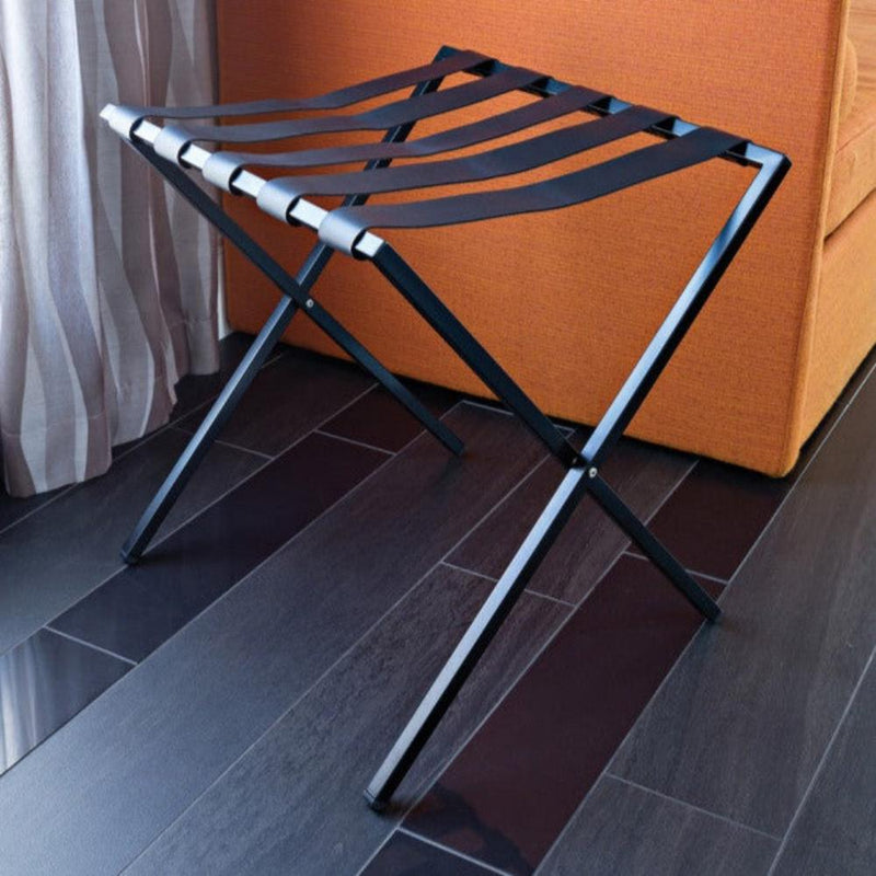 Carson-Foldable Metal Luggage Rack with Genuie Leather