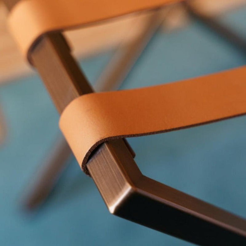 Carson-Foldable Metal Luggage Rack with Genuie Leather