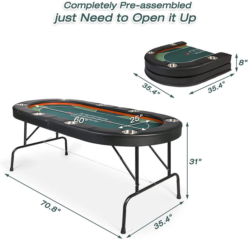 8 Players Foldable Texas Holdem Poker Table, Casino Table for Blackjack Board Game