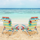 Foldable Backpack Beach Chair with Cup Holder and Storage Pockets Set of 2-Multicolor