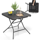 2.6FT Foldable Dining Table with Wood Grain HDPE Tabletop and Non-slip Foot Pads-Black by LJGDeals