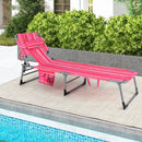 Folding Beach Lounge Chair with Pillow for Outdoor-Pink and White by DirectDeals