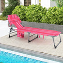 Folding Beach Lounge Chair with Pillow for Outdoor-Pink and White by LJGDeals