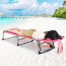 Folding Beach Lounge Chair with Pillow for Outdoor-Pink and White by LJGDeals