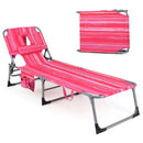 Folding Beach Lounge Chair with Pillow for Outdoor-Pink and White by LJGDeals