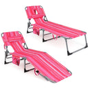 Folding Beach Lounge Chair with Pillow for Outdoor-Pink and White by DirectDeals