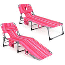 Folding Beach Lounge Chair with Pillow for Outdoor-Pink and White by LJGDeals