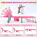 Folding Beach Lounge Chair with Pillow for Outdoor-Pink and White by LJGDeals