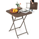Folding Picnic Table with Rattan Grain HDPE Tabletop and Sturdy Metal Fame-Coffee by LJGDeals