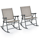 Folding Rocking Chair with Breathable Seat Fabric Set of 2-Brown