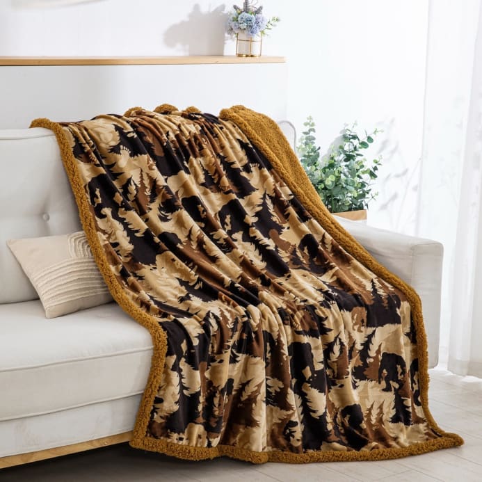 Forest Camo Sherpa Lined Throw