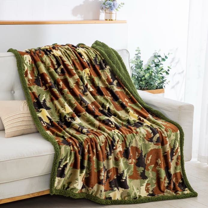 Forest Camo Sherpa Lined Throw