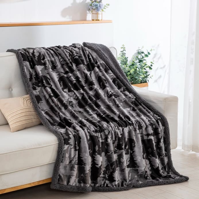 Forest Camo Sherpa Lined Throw