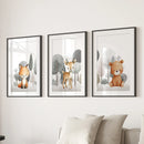 Forest Animal Nursery Decor. Cute Fox Fawn Bear Print Set by Wall Art Set