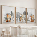 Forest Animal Nursery Decor. Cute Fox Fawn Bear Print Set by Wall Art Set