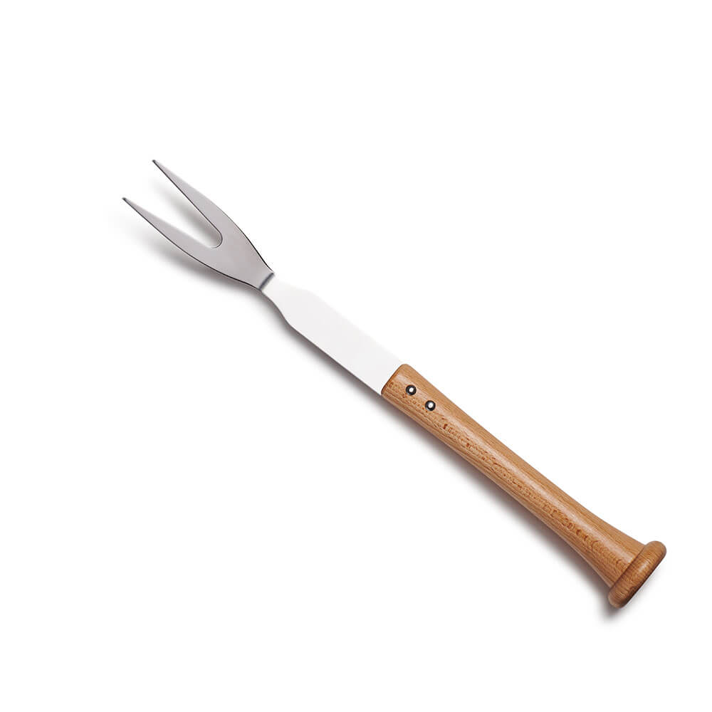 Wooden Bat-Handle Grill Fork - All-Natural Hardwood, Extended Length For Heat Protection