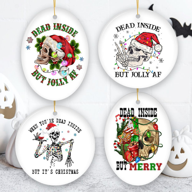 Dead Inside Fun Holiday Dark Humor Christmas Ornament Bundle, Horror Skeleton Party Gift