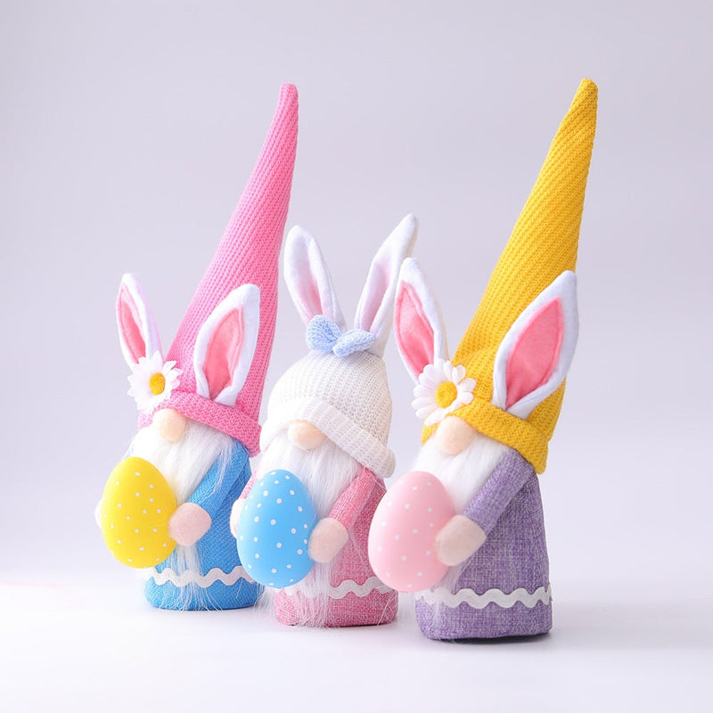 Easter Plush Gnome Tabletop Set, Colorful Bunny and Eggs