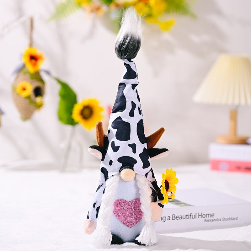 Eclectic Cow Plush Gnome Set, Farmhouse Decor