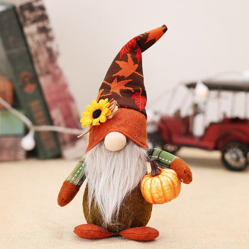 Fall Inspired Plush Gnome Set, Pumpkin, Autumn Leaf, and Sunflower Elements