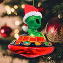 Alien and UFO Glass Christmas Ornament
