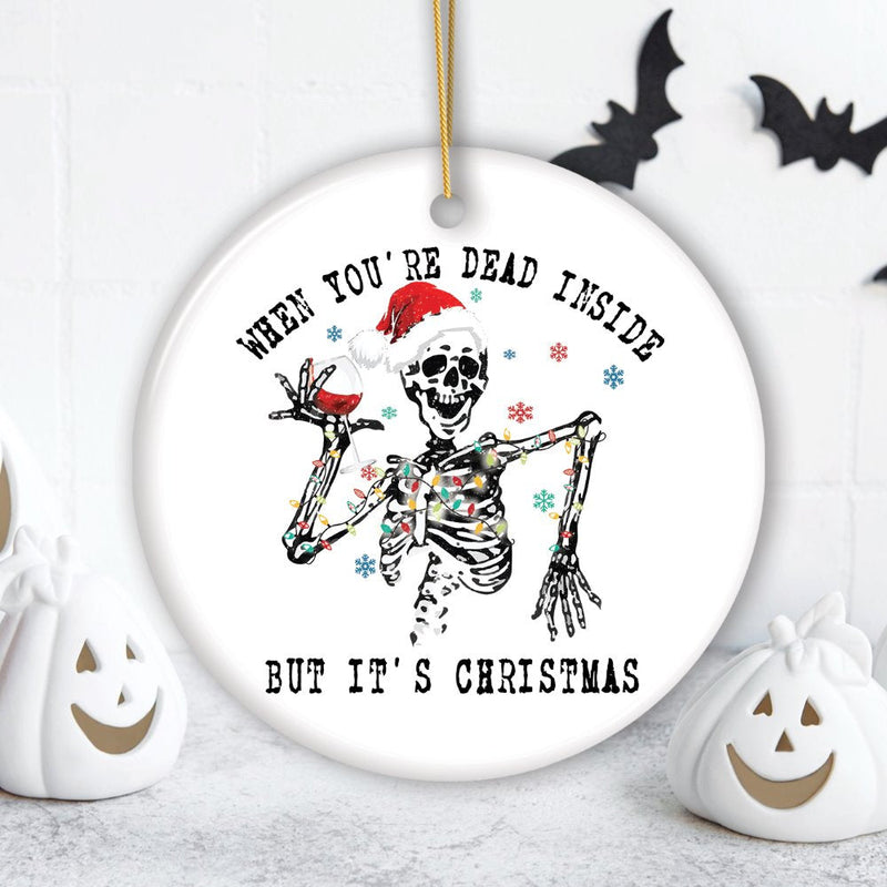 Dead Inside Fun Holiday Dark Humor Christmas Ornament Bundle, Horror Skeleton Party Gift