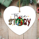 Religious Theme Plaid Ceramic Heart Christmas Ornament Bundle, Jesus and Christian Nativity