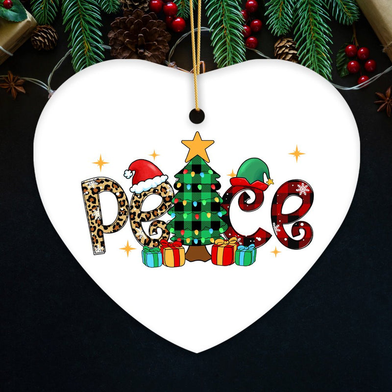 Religious Theme Plaid Ceramic Heart Christmas Ornament Bundle, Jesus and Christian Nativity