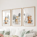 Forest Animal Nursery Decor. Cute Fox Fawn Bear Print Set by Wall Art Set