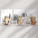 Forest Animal Nursery Decor. Cute Fox Fawn Bear Print Set by Wall Art Set