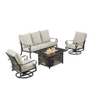Black Aluminum Fire Table Set with Sofa and Two Club Chairs