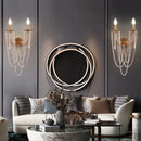 GobekUsa French Country 2-Head Metallic Open Bulb Wall Mount Lamp with Clear Crystal Bead - Brushed Brass