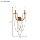 GobekUsa French Country 2-Head Metallic Open Bulb Wall Mount Lamp with Clear Crystal Bead - Brushed Brass