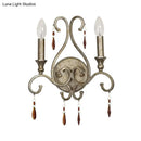 GobekUsa French Country Iron Candle Wall Sconce with Crystal Deco - Aged Silver 2-Light Fixture