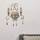 GobekUsa French Country Iron Candle Wall Sconce with Crystal Deco - Aged Silver 2-Light Fixture