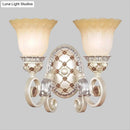 GobekUsa French Country Blossom Wall Sconce - Opaline Glass Lighting with Swirl Arm in Gold