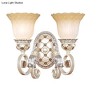 GobekUsa French Country Blossom Wall Sconce - Opaline Glass Lighting with Swirl Arm in Gold