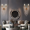 GobekUsa French Country 2-Head Metallic Open Bulb Wall Mount Lamp with Clear Crystal Bead - Brushed Brass