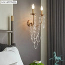 GobekUsa French Country 2-Head Metallic Open Bulb Wall Mount Lamp with Clear Crystal Bead - Brushed Brass