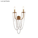 GobekUsa French Country 2-Head Metallic Open Bulb Wall Mount Lamp with Clear Crystal Bead - Brushed Brass