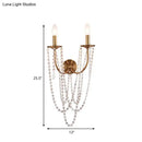 GobekUsa French Country 2-Head Metallic Open Bulb Wall Mount Lamp with Clear Crystal Bead - Brushed Brass