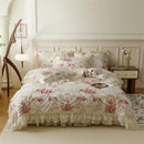 GobekUsa French Country Flowers Print Bedding Set with Lace Ruffles