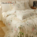 GobekUsa French Country Flowers Print Bedding Set with Lace Ruffles
