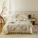 GobekUsa French Country Flowers Print Bedding Set with Lace Ruffles