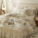 GobekUsa French Country Flowers Print Bedding Set with Lace Ruffles