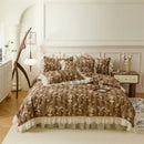 GobekUsa French Country Flowers Print Bedding Set with Lace Ruffles