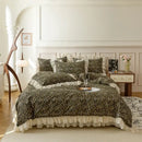 GobekUsa French Country Flowers Print Bedding Set with Lace Ruffles