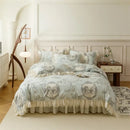 GobekUsa French Country Flowers Print Bedding Set with Lace Ruffles